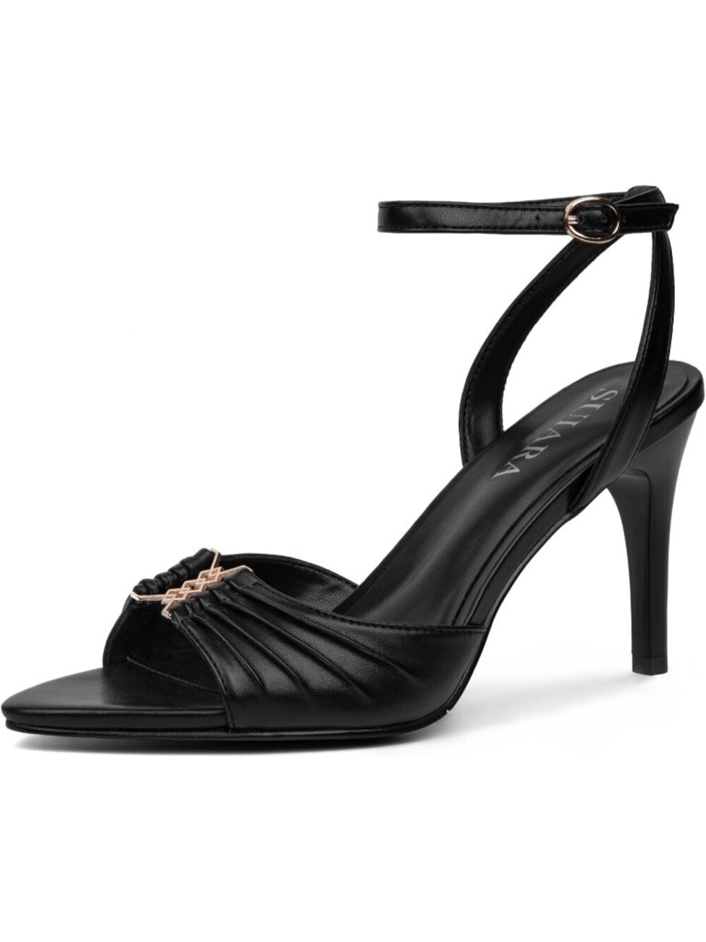 Women's Black Stiletto High Heeled Sandals Pointed Peep Toe Heels Adjustable